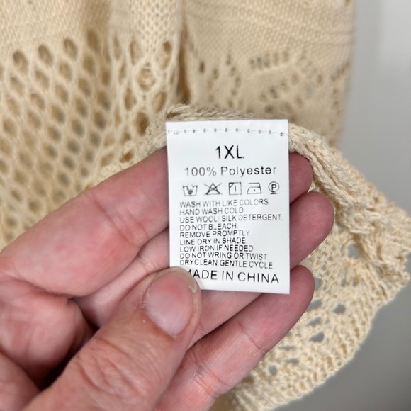 Knit lace cream crochet vneck summer sweater, L, long, Boho Hippie Beach Vibe - Picture 6 of 6